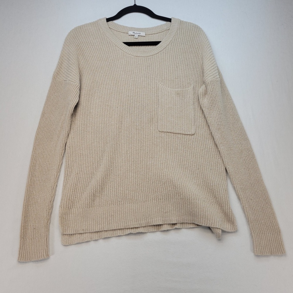 Madewell Sweater Womens Small Beige Oatmeal Ribbed Knit Crewneck Cotton‎